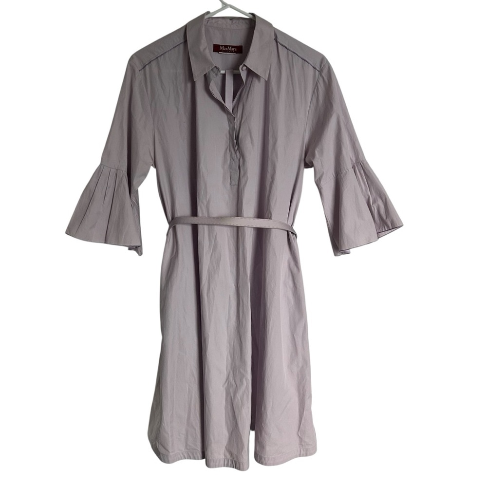 MaxMara Studio collared belted bell sleeve mini dress in lilac 38 Medium